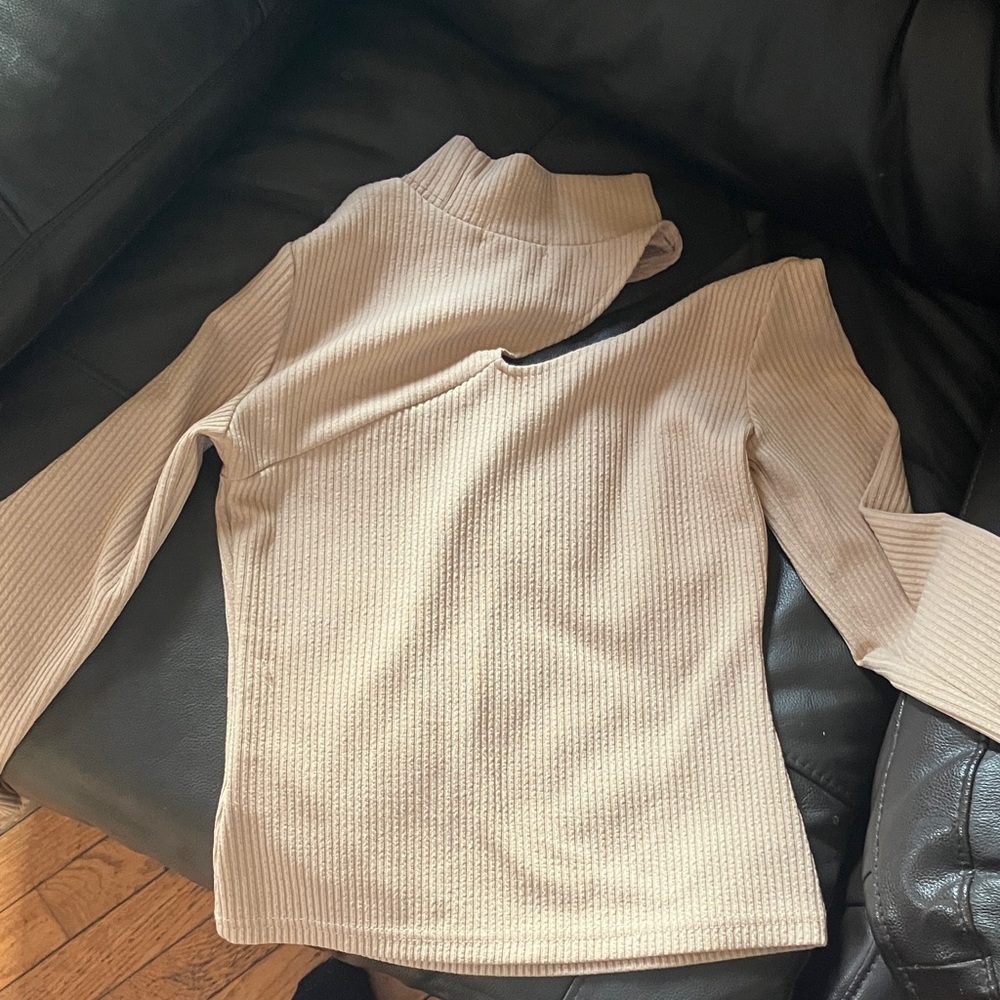 SHEIN Cream Ribbed Long Sleeve Top